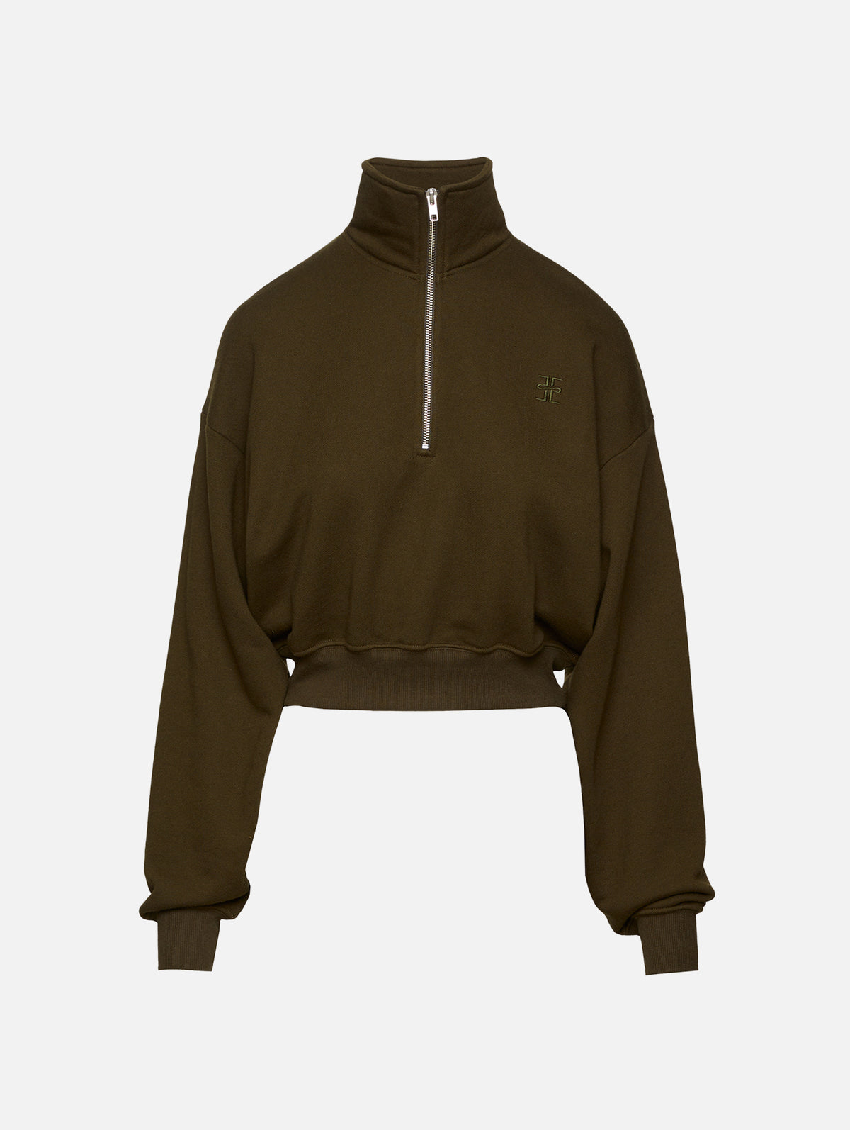Cropped Half-Zip Sweatshirt,ÉTERNE,MOSS,Image 1