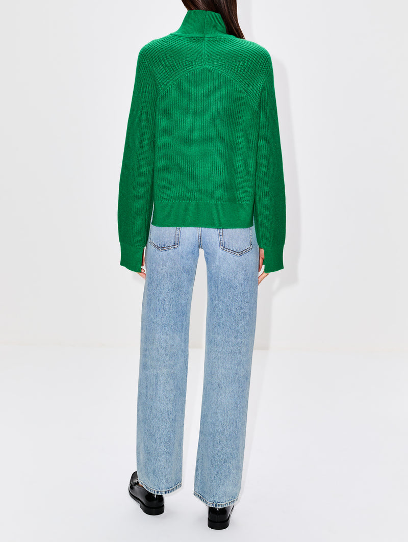 Ribbed Paneled Turtleneck Top