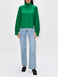 Ribbed Paneled Turtleneck Top,ROSETTA GETTY,GREEN,Image 2