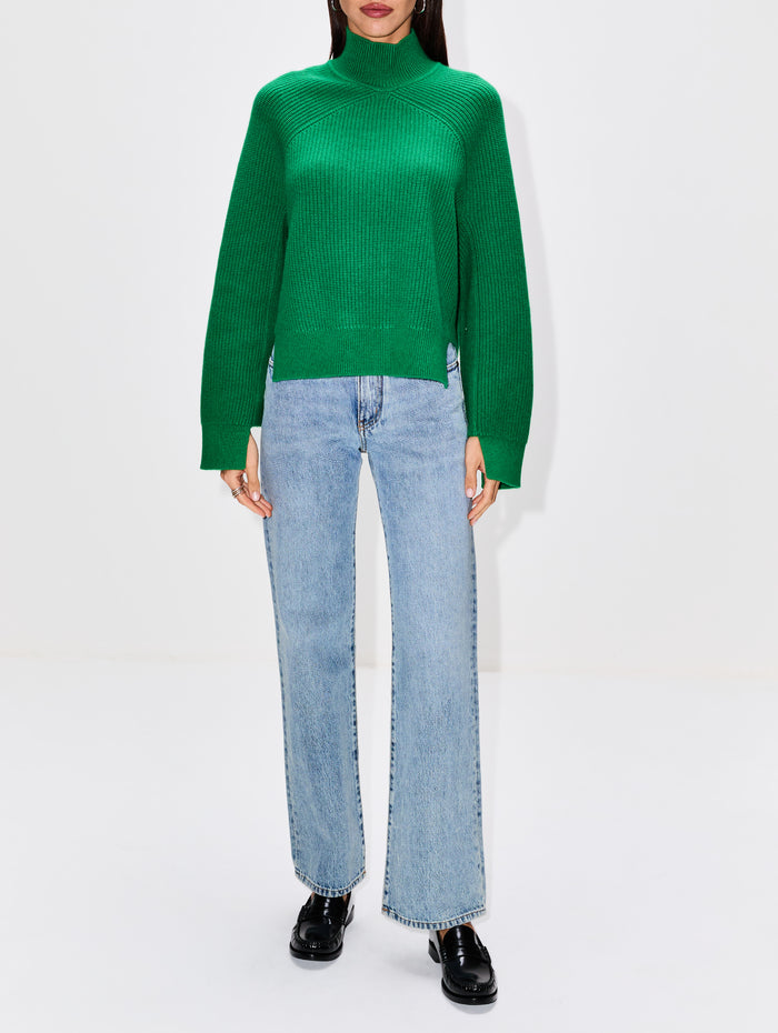 Ribbed Paneled Turtleneck Top,ROSETTA GETTY,GREEN,Image 1