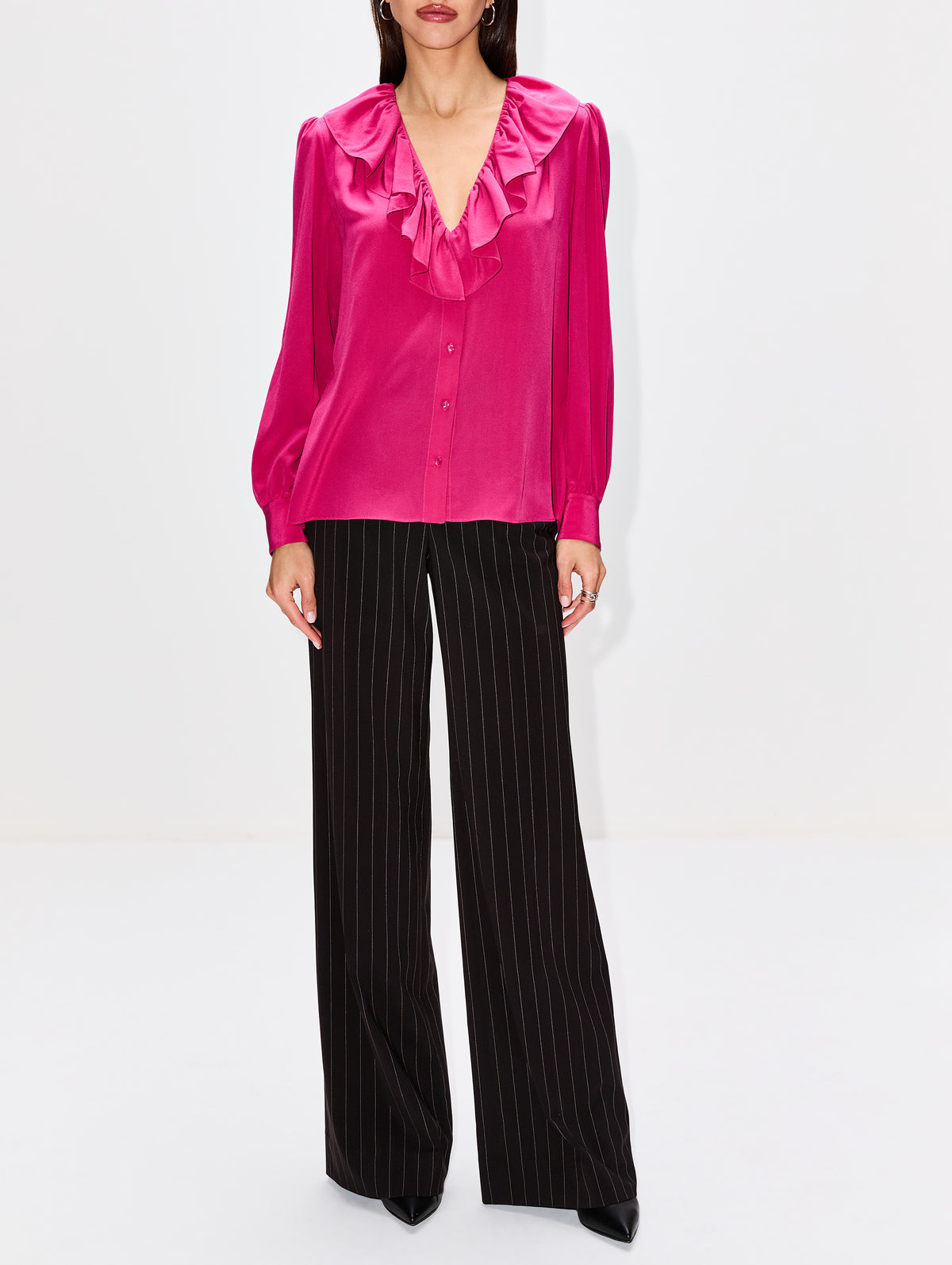 Ruffle V Neck Blouse,CHLOÉ,DIVINE RED,Image 2
