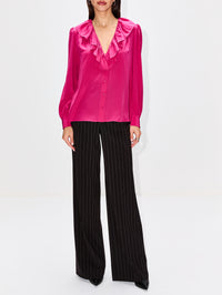 Ruffle V Neck Blouse,CHLOÉ,DIVINE RED,Image 2