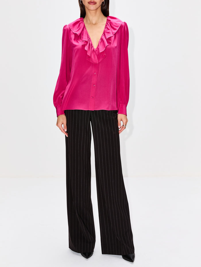Ruffle V Neck Blouse,CHLOÉ,DIVINE RED,Image 1