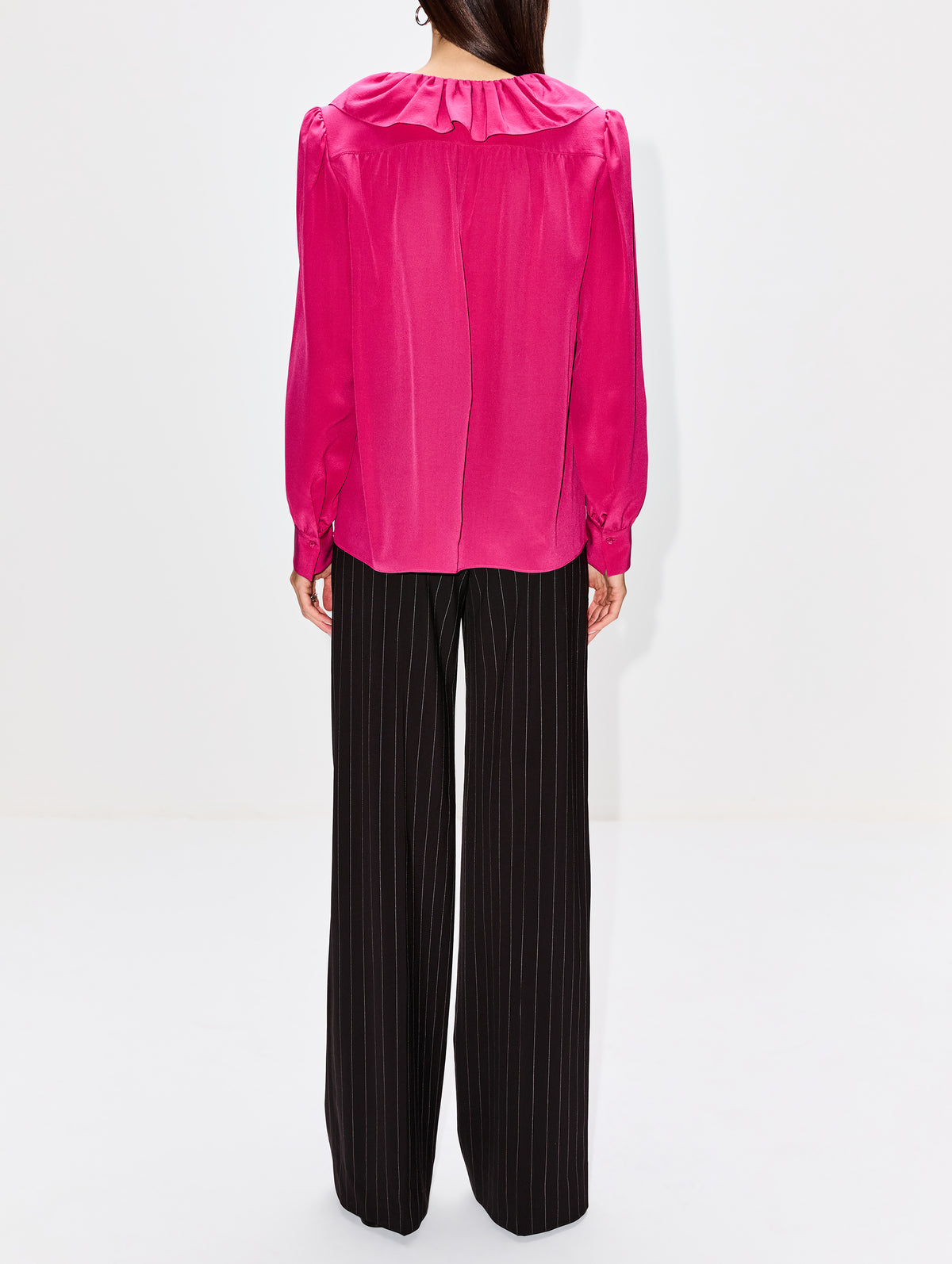 Ruffle V Neck Blouse,CHLOÉ,DIVINE RED,Image 3