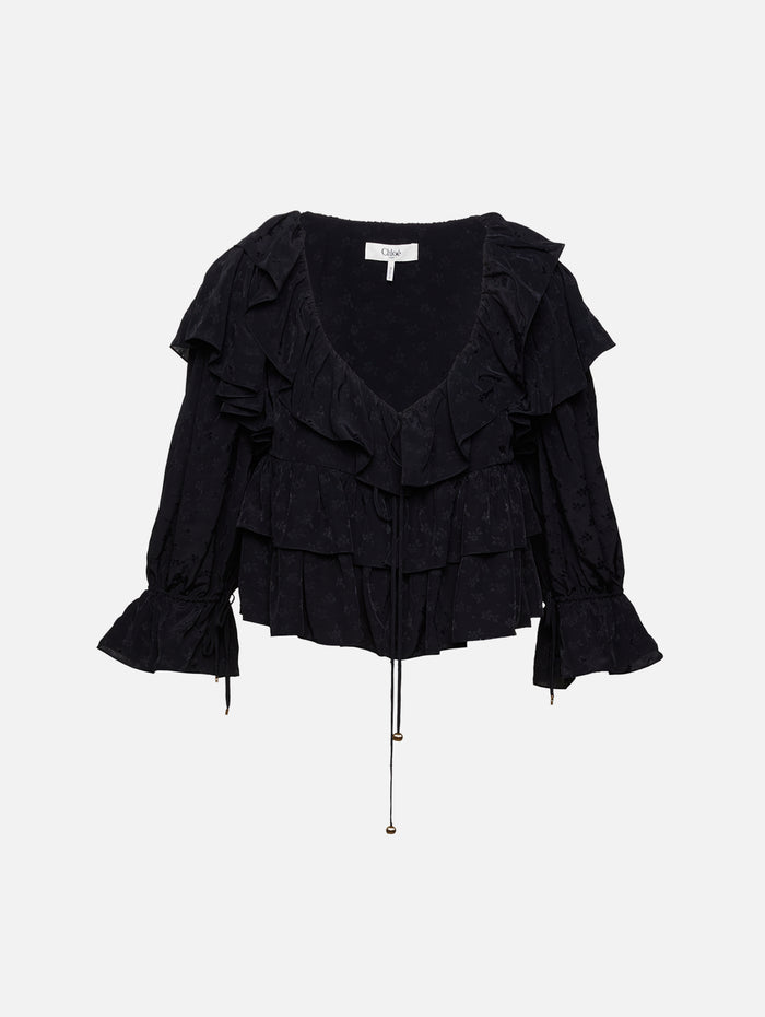 Ruffle Blouse,CHLOÉ,BLACK,Image 1