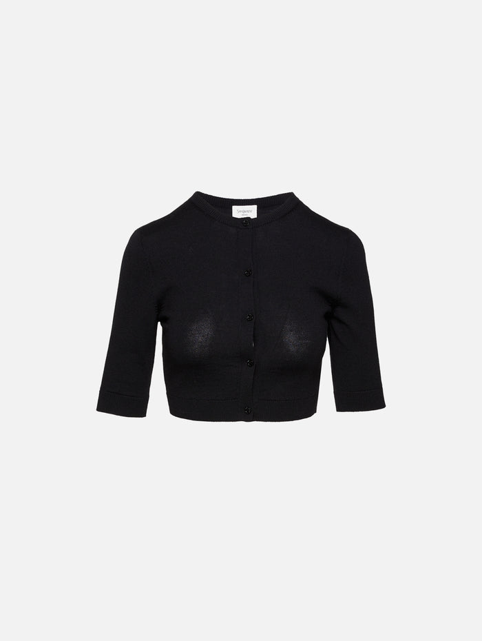 Knit Cardigan,SAINT LAURENT,BLACK,Image 1