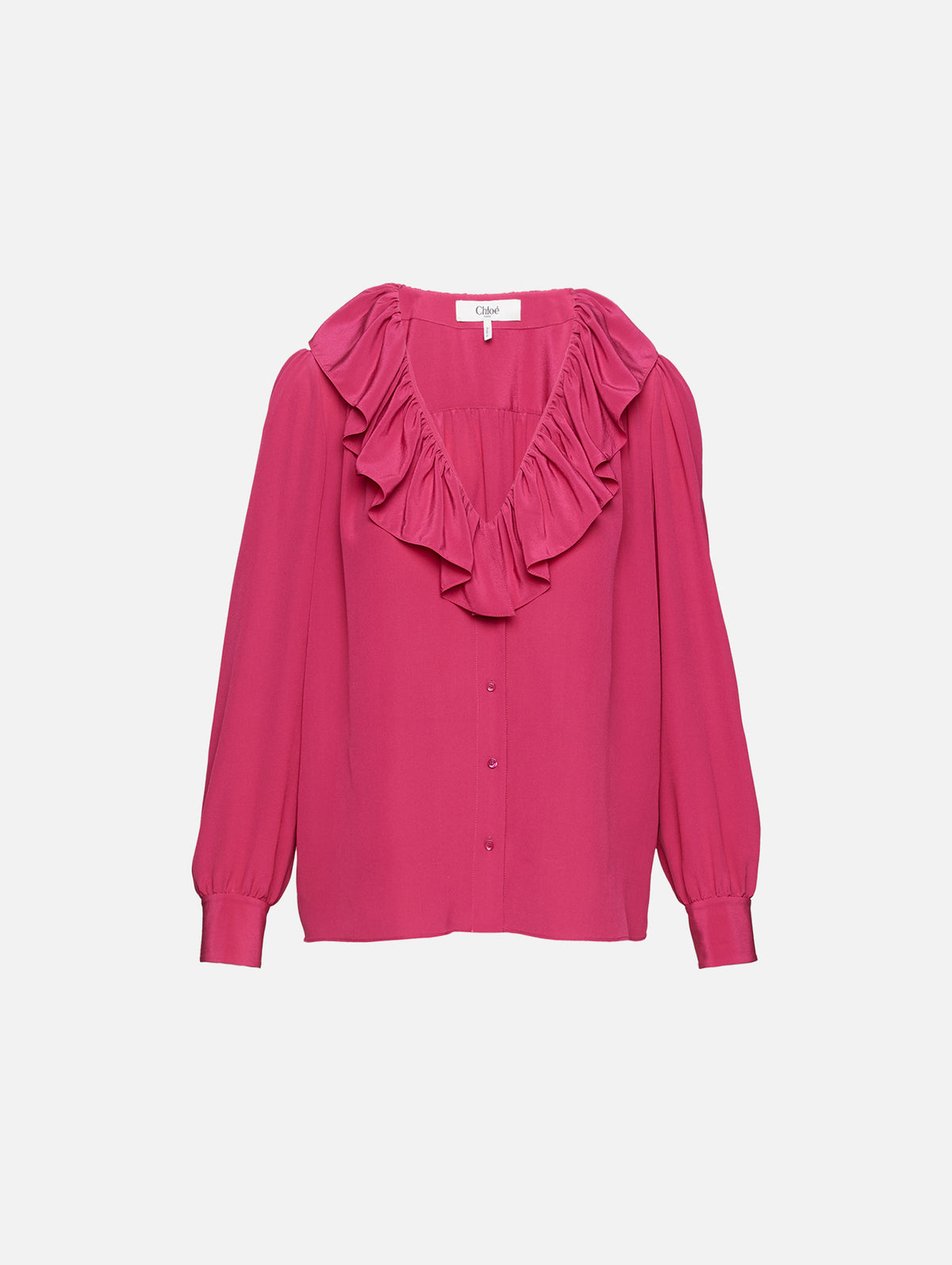 Ruffle V Neck Blouse,CHLOÉ,DIVINE RED,Image 1