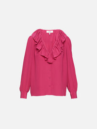 Ruffle V Neck Blouse,CHLOÉ,DIVINE RED,Image 1