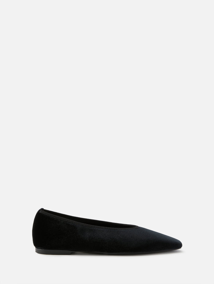 Minimalist Velvet Ballerina Flat,TOTÉME,BLACK,Image 1