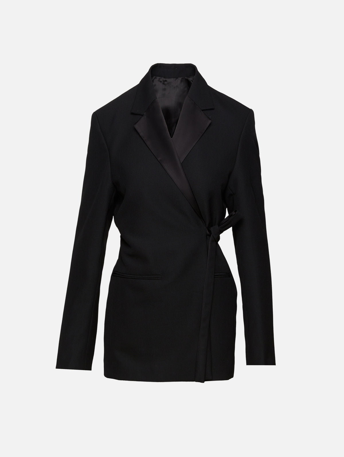 Satin Lapel Wrap Blazer,TOTÉME,BLACK,Image 1