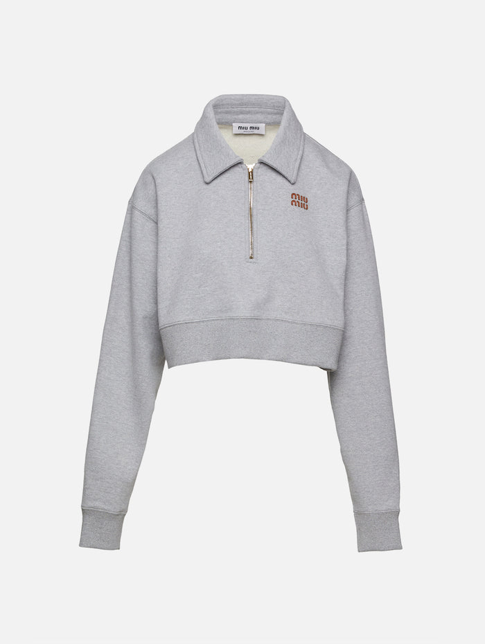Half Zip Sweatshirt,MIU MIU,GREY MELANGE,Image 1