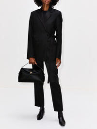 Satin Lapel Wrap Blazer,TOTÉME,BLACK,Image 2
