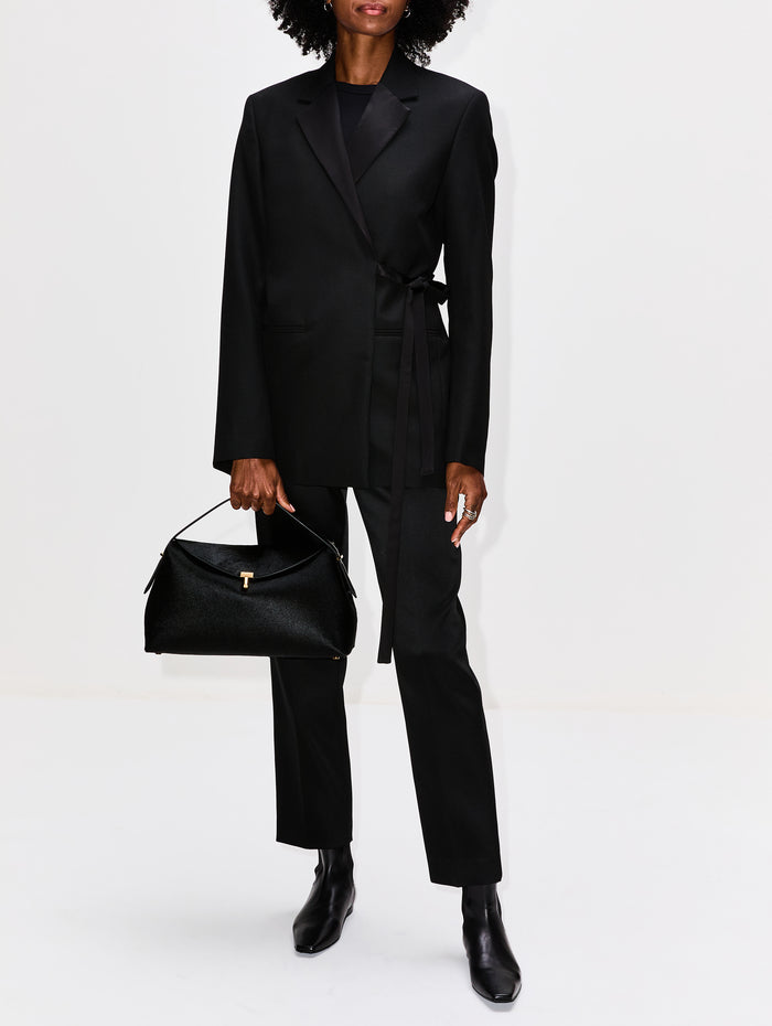 Satin Lapel Wrap Blazer,TOTÉME,BLACK,Image 1