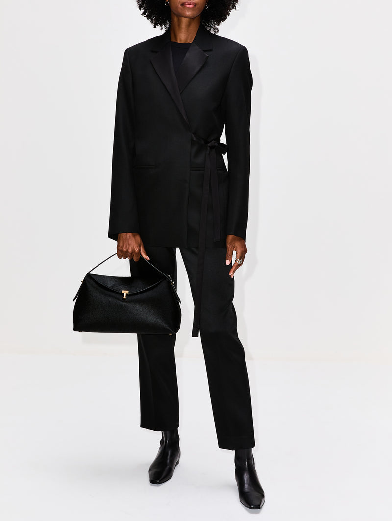 Satin Lapel Wrap Blazer