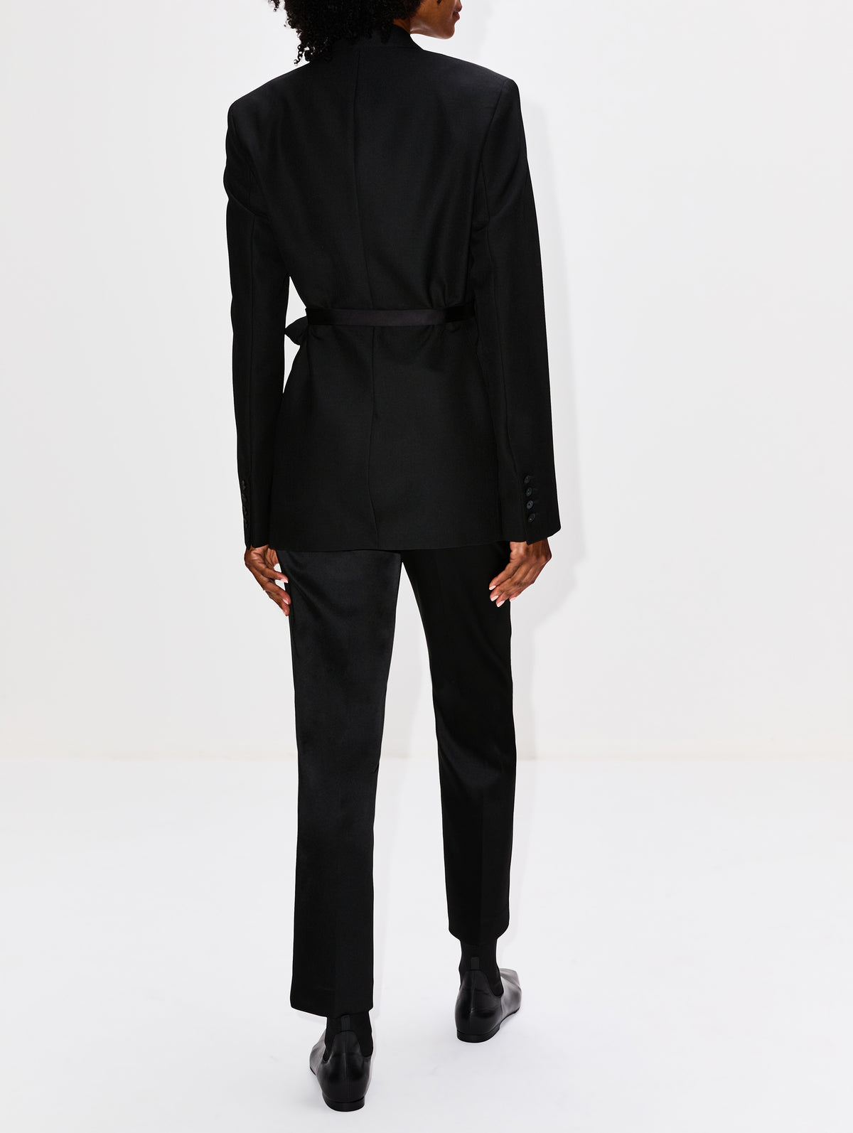 Satin Lapel Wrap Blazer,TOTÉME,BLACK,Image 3