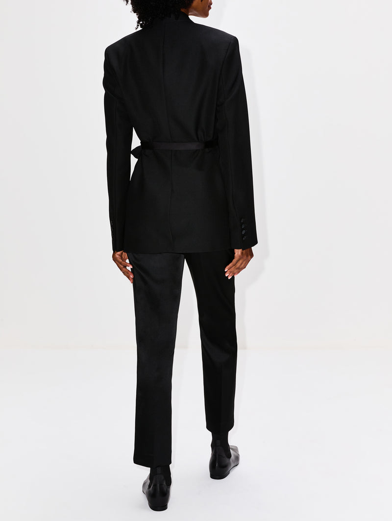 Satin Lapel Wrap Blazer