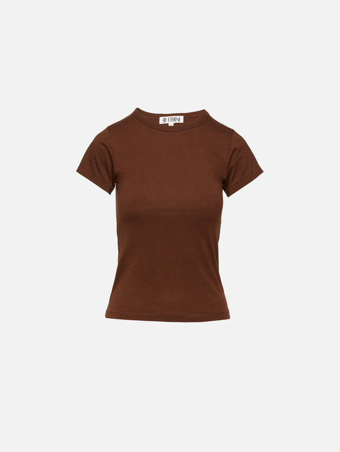 Fitted Crewneck Short Sleeve Tee,ÉTERNE,CHOCOLATE,Image 1