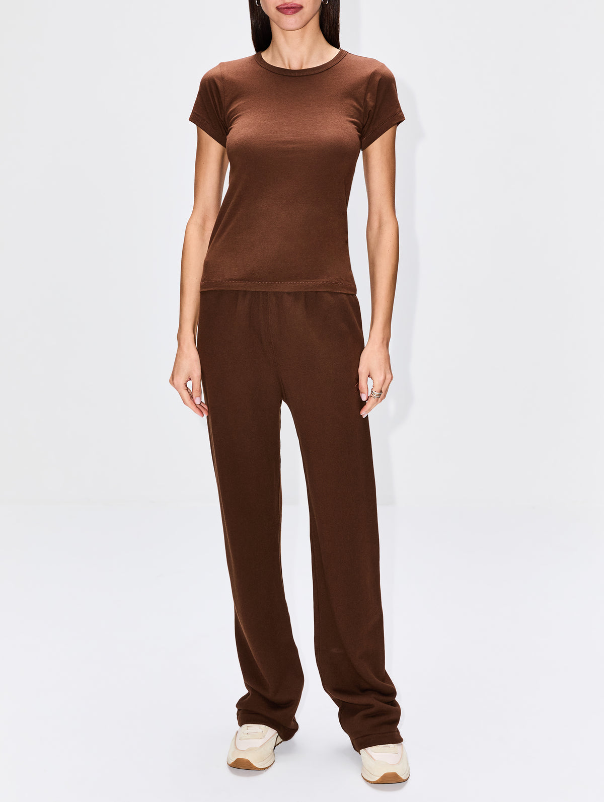 Fitted Crewneck Short Sleeve Tee,ÉTERNE,CHOCOLATE,Image 2