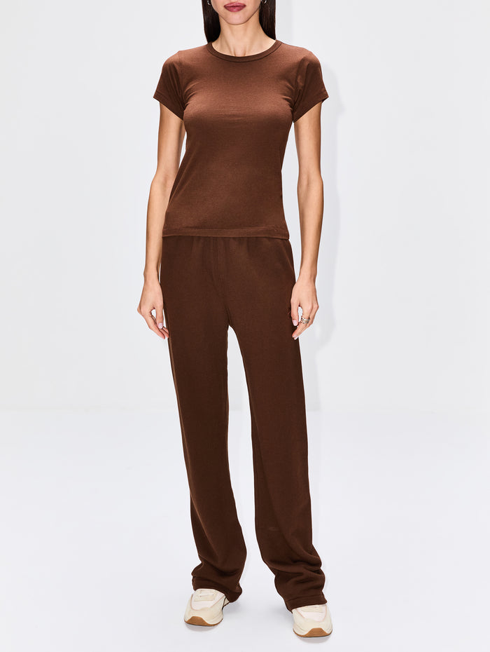 Fitted Crewneck Short Sleeve Tee,ÉTERNE,CHOCOLATE,Image 1