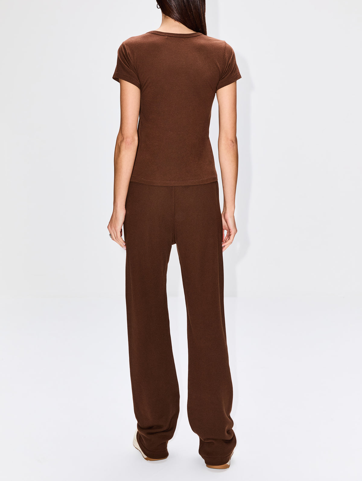Fitted Crewneck Short Sleeve Tee,ÉTERNE,CHOCOLATE,Image 3