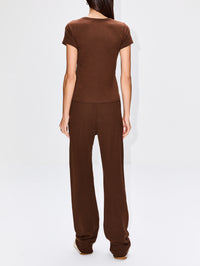 Fitted Crewneck Short Sleeve Tee,ÉTERNE,CHOCOLATE,Image 3