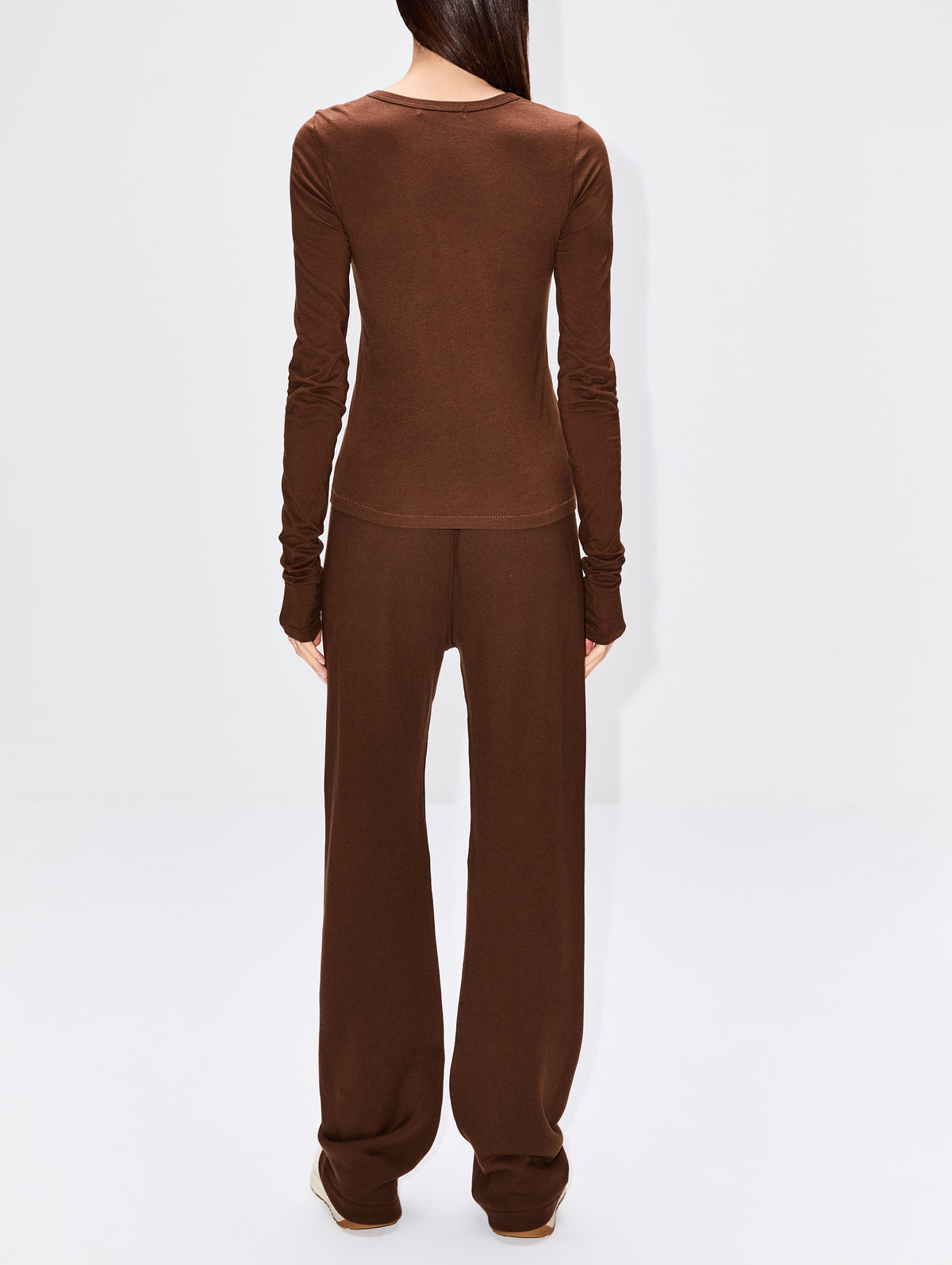 Fitted Crewneck Long Sleeve Tee,ÉTERNE,CHOCOLATE,Image 3