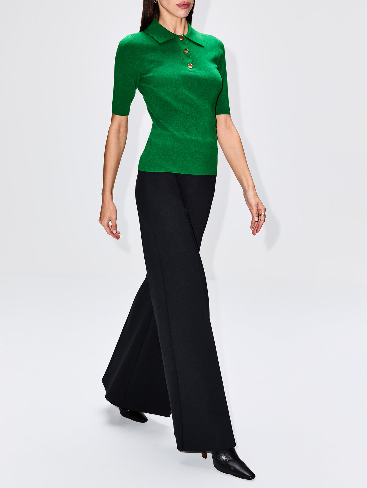 Pintuck Wide Flare Pant,ROSETTA GETTY,BLACK,Image 3