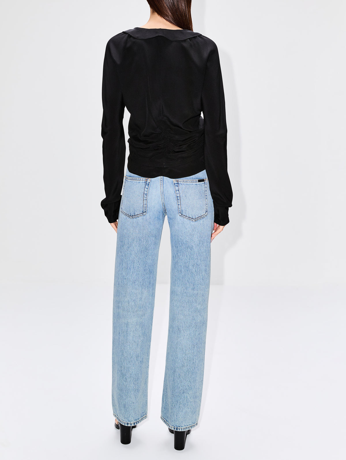 Cropped Long Sleeve Blouse,SAINT LAURENT,BLACK,Image 3