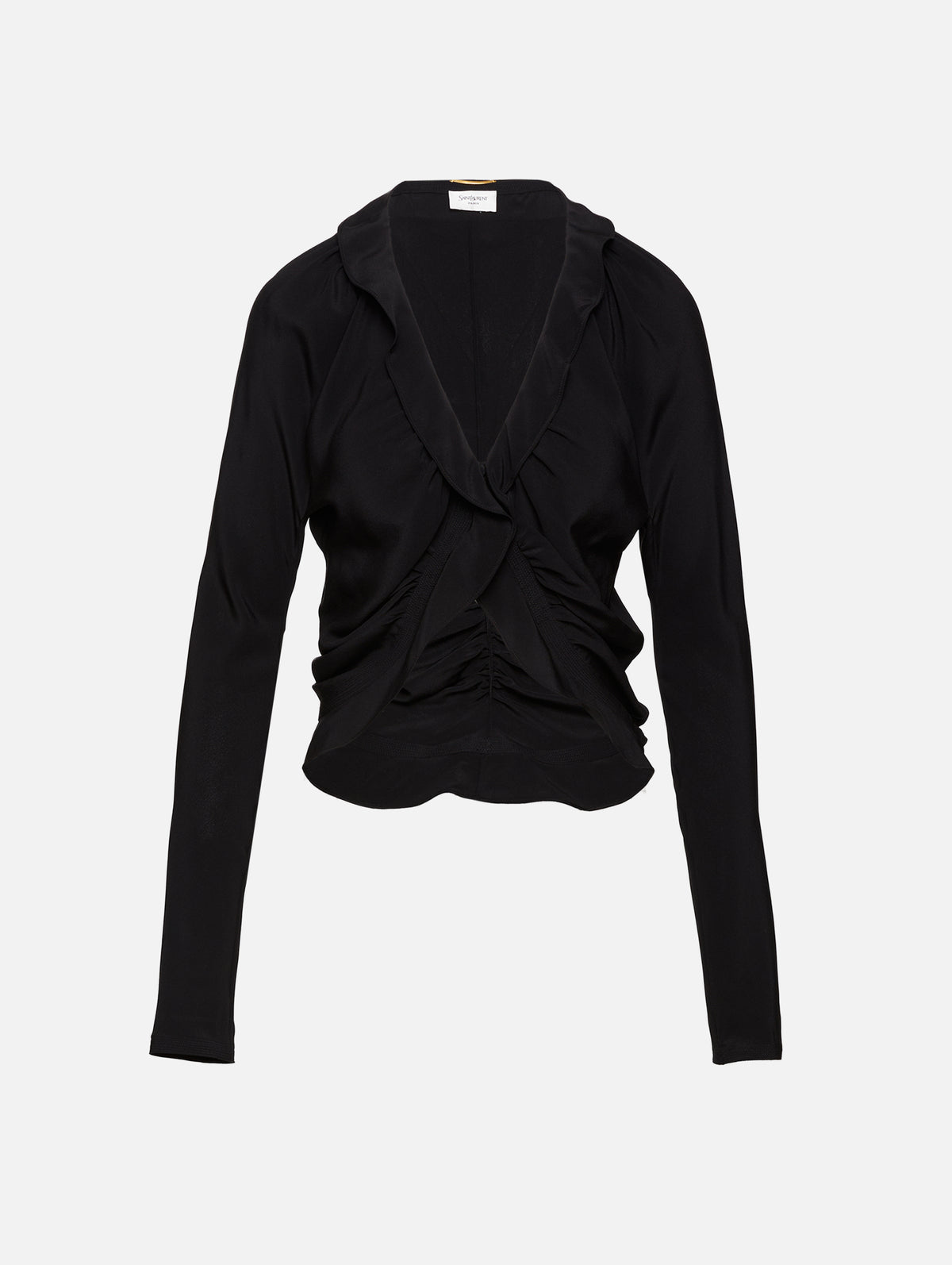 Cropped Long Sleeve Blouse,SAINT LAURENT,BLACK,Image 1