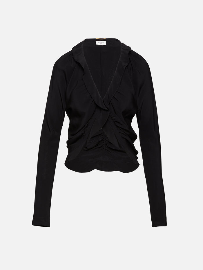 Cropped Long Sleeve Blouse,SAINT LAURENT,BLACK,Image 1