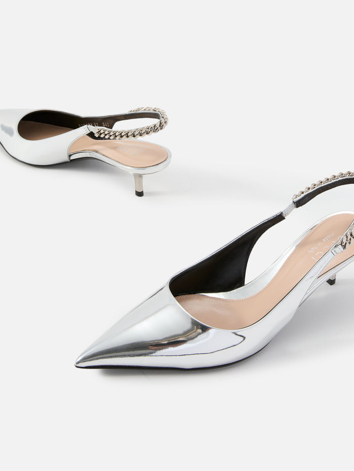 Signoria Slingback Pump 45mm,GUCCI,SILVER GLOW,Image 1