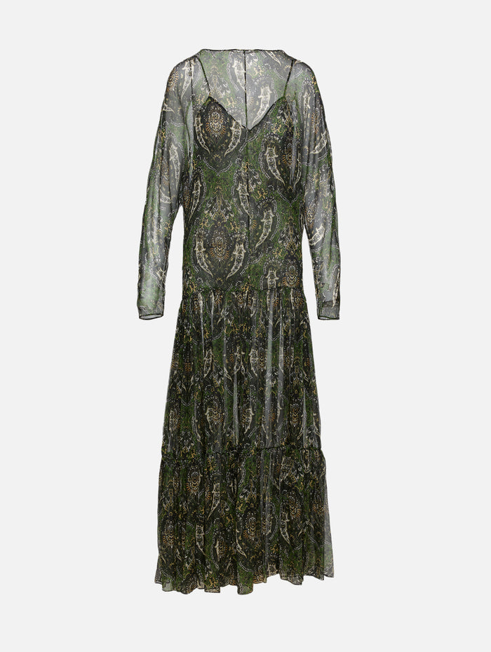 Long Dress,SAINT LAURENT,GREEN MULTI,Image 1