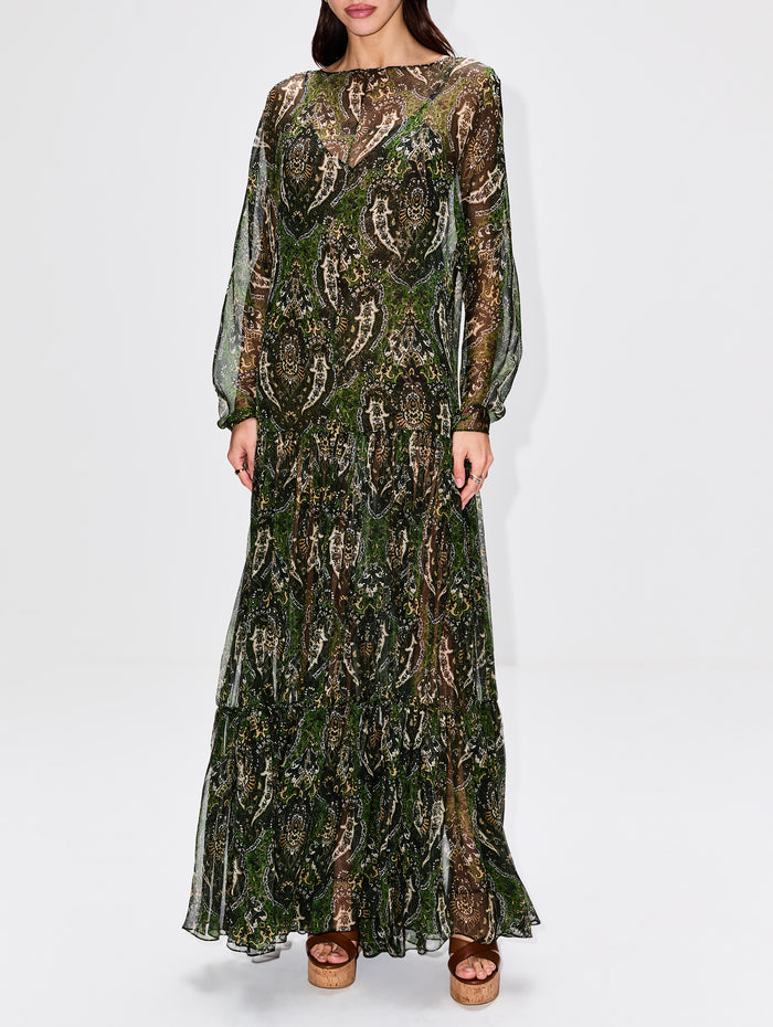 Long Dress,SAINT LAURENT,GREEN MULTI,Image 1