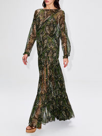 Long Dress,SAINT LAURENT,GREEN MULTI,Image 3