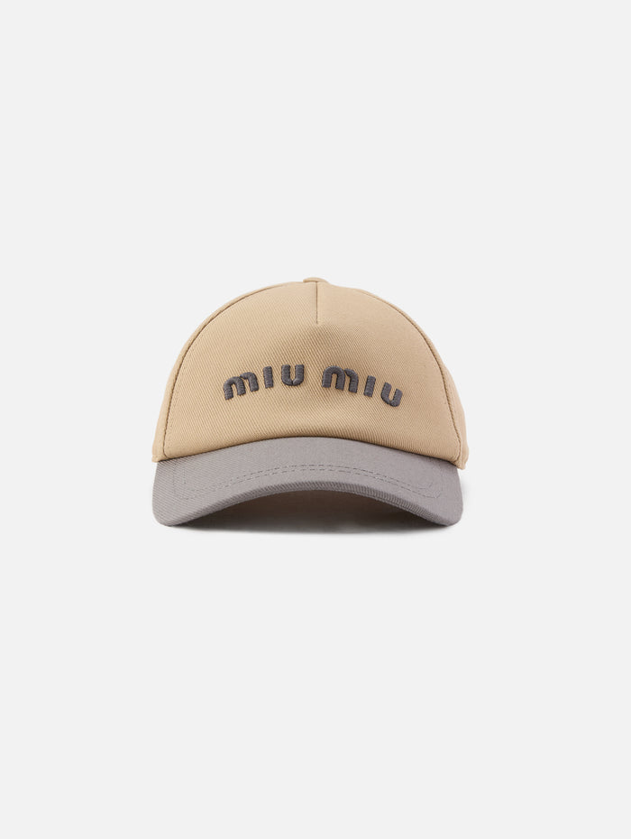 Drill Bicolore Hat,MIU MIU,SAND/MARBLE,Image 1