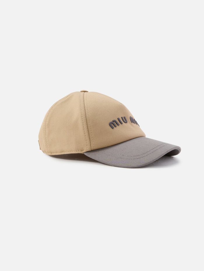 Drill Bicolore Hat,MIU MIU,SAND/MARBLE,Image 1