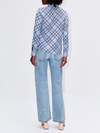 Horsebit Check Blouse,GUCCI,AZURE/RED,Image 3