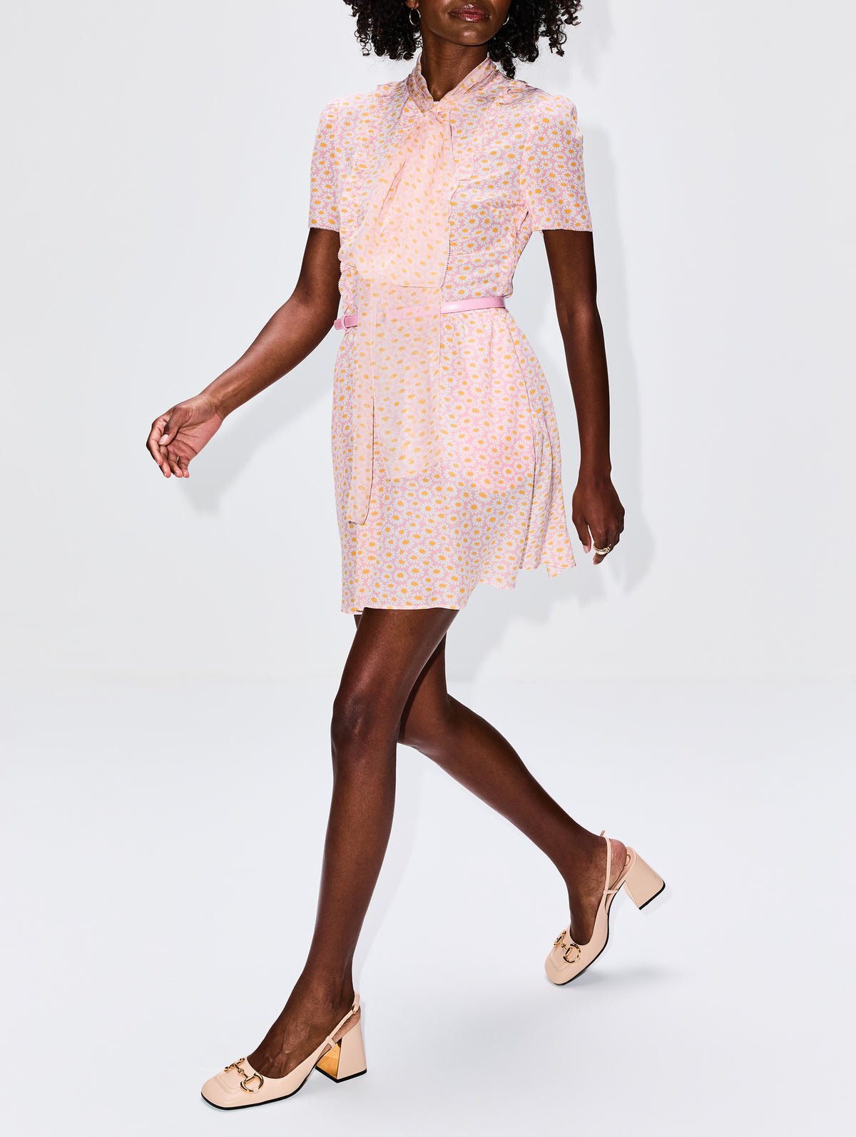 Neck Tie Mini Dress,GUCCI,PINK,Image 3
