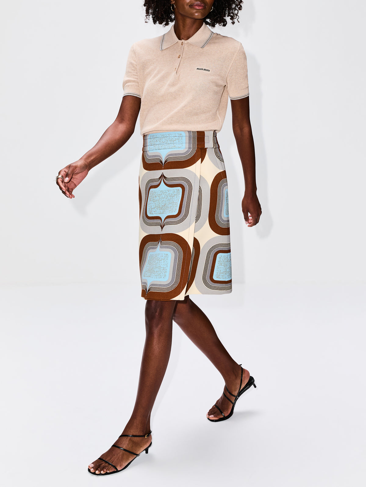 Printed Pencil Skirt,MIU MIU,AVORIO,Image 3
