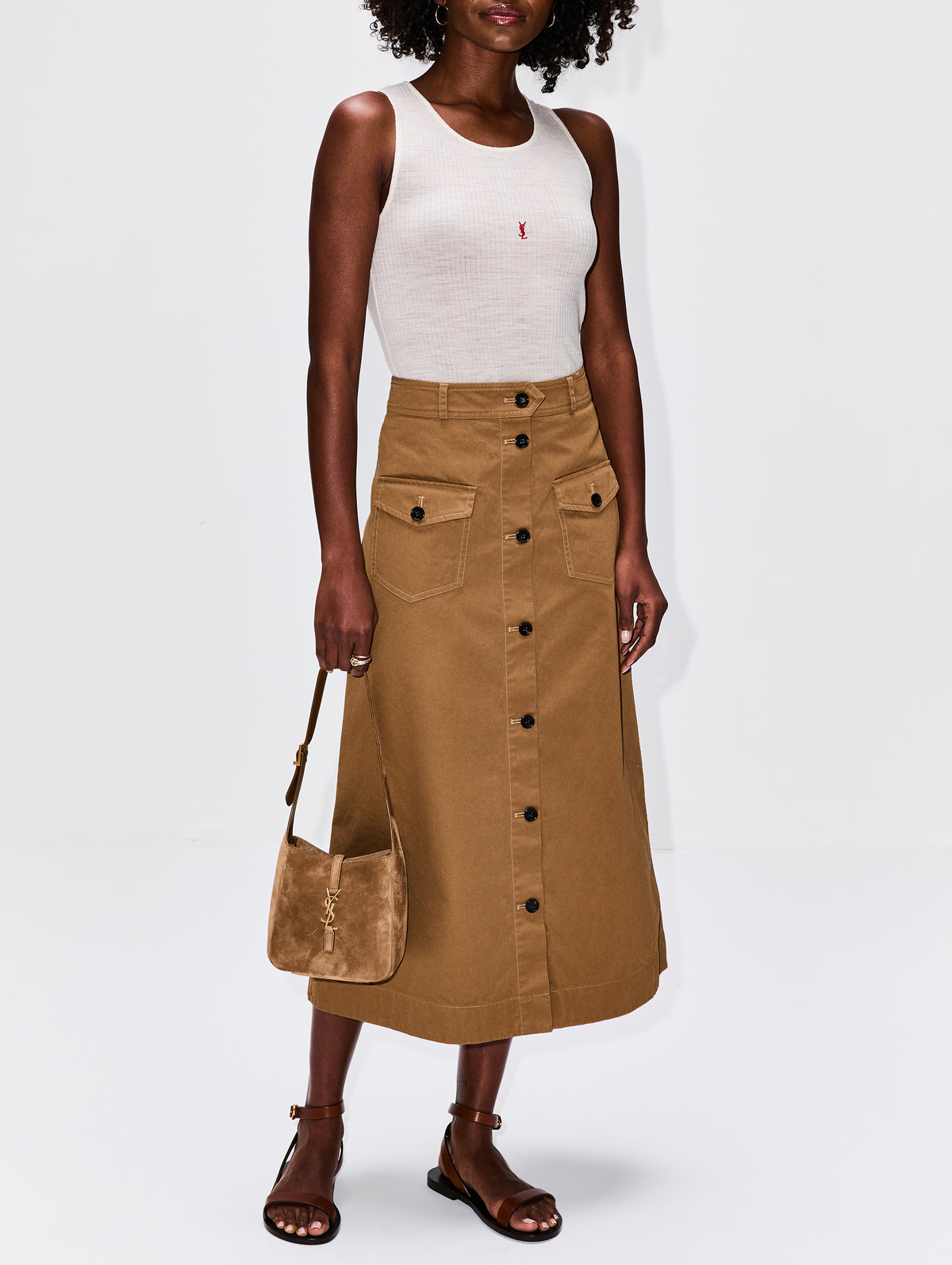 New Logo Flat Sandal,SAINT LAURENT,LIGHT BRONZE,Image 3