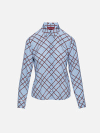 Horsebit Check Blouse,GUCCI,AZURE/RED,Image 1