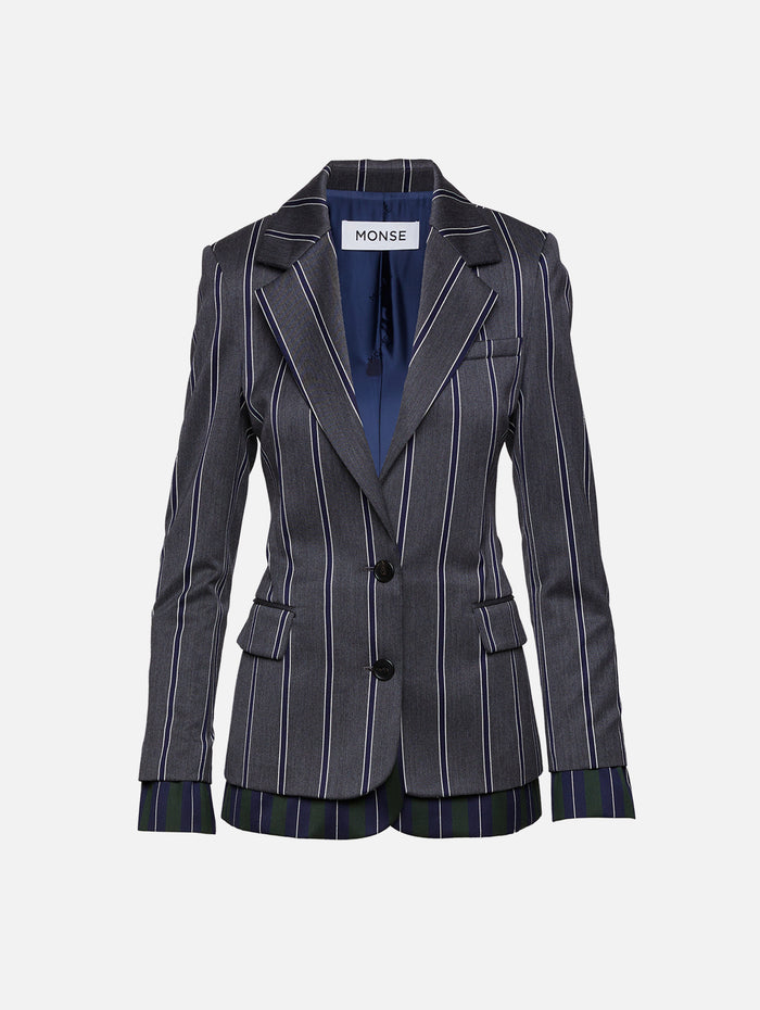 Double Layer Jacket,MONSE,GREY STRIPES,Image 1