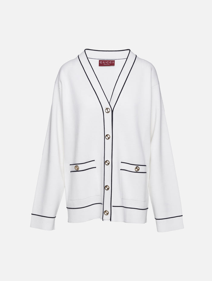 Button Up Cardigan,GUCCI,WHITE/BLUE,Image 1