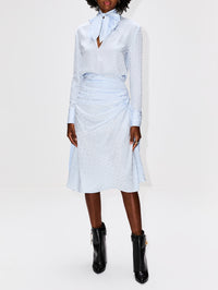 Satin Neck Tie Monogram Blouse,GIVENCHY,PALE BLUE,Image 2