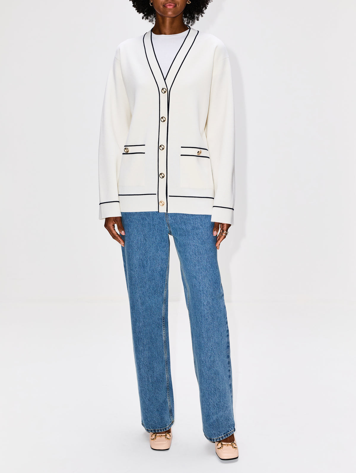 Button Up Cardigan,GUCCI,WHITE/BLUE,Image 2