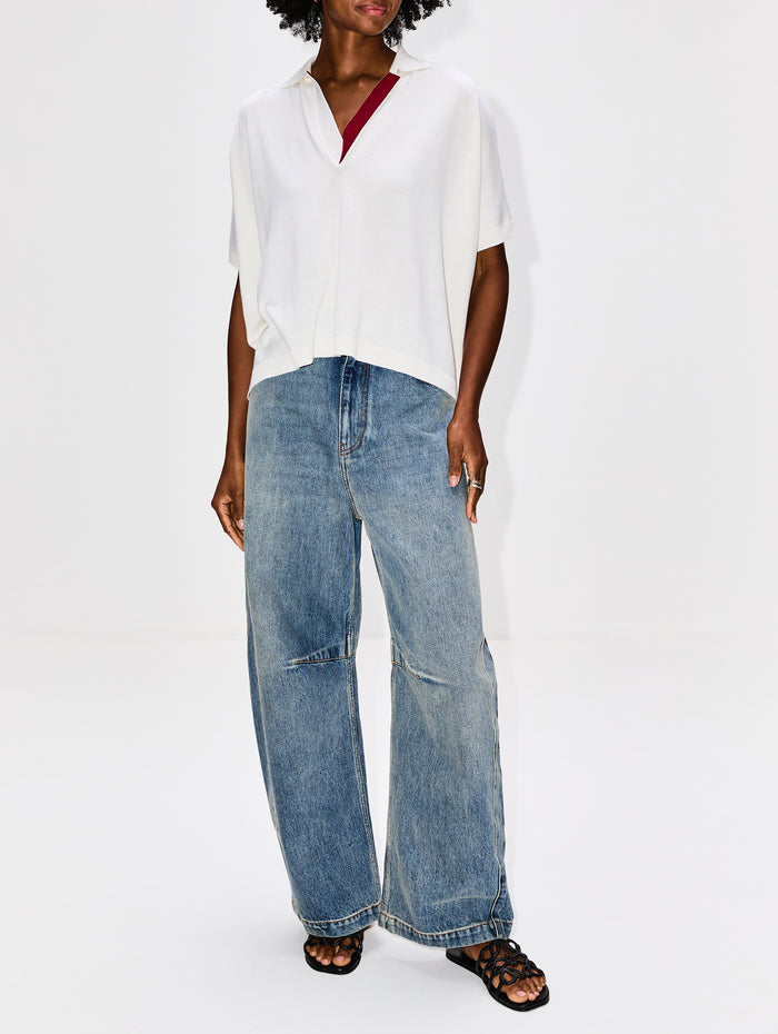 Polo Sweater,LOEWE,WHITE/BURGUNDY,Image 1