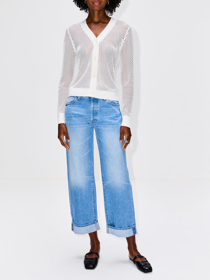 Mesh Pointelle Cardigan,ROSETTA GETTY,WHITE,Image 1