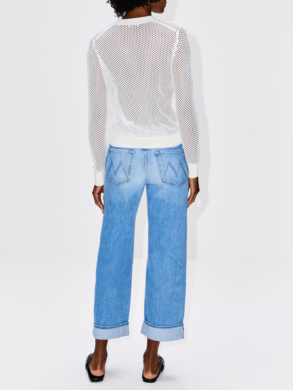 Mesh Pointelle Cardigan,ROSETTA GETTY,WHITE,Image 3