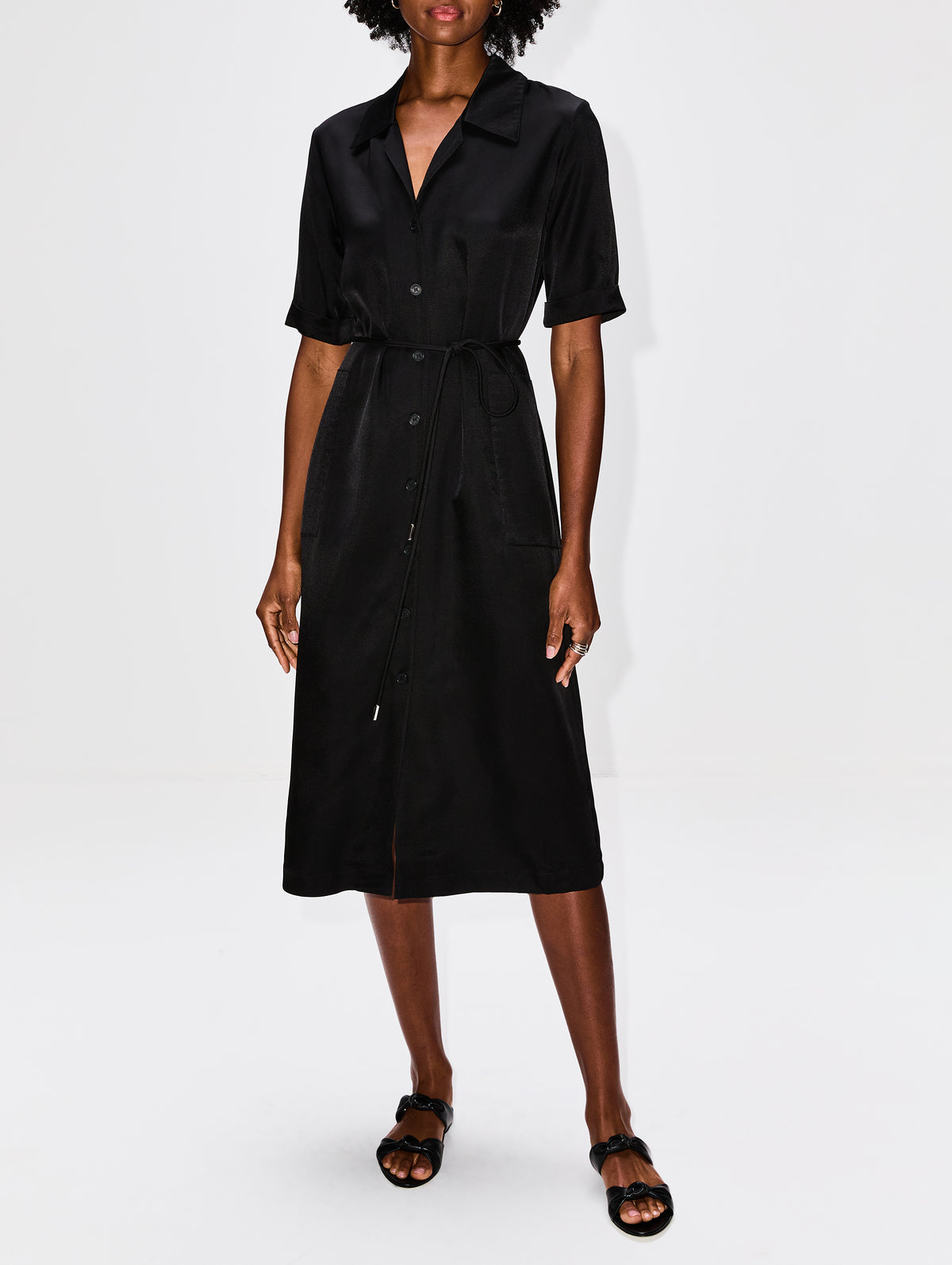 Tatum Camp Collar Midi Dress,SABLYN,BLACK,Image 2