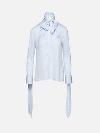 Satin Neck Tie Monogram Blouse,GIVENCHY,PALE BLUE,Image 1